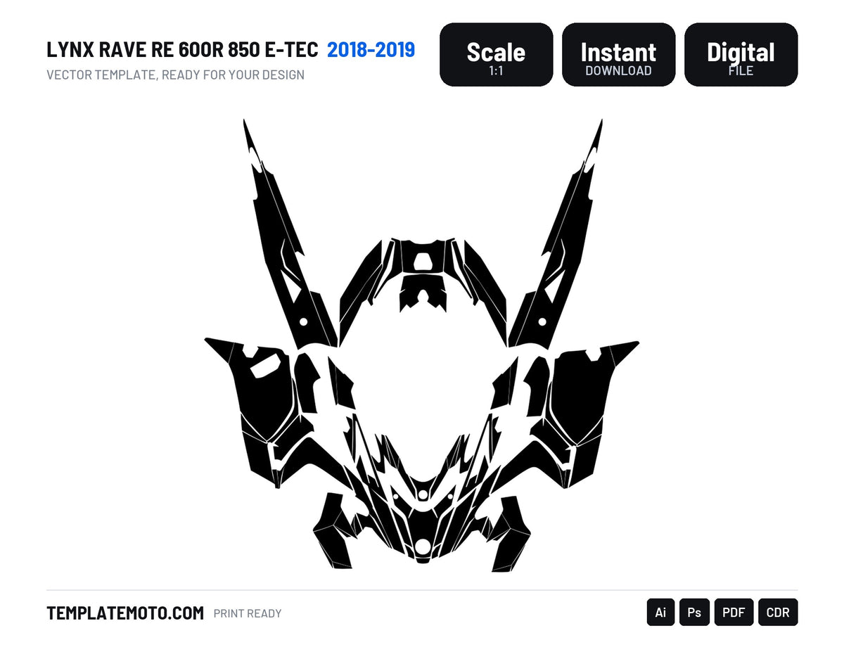 LYNX RAVE RE 600R 850 E-TEC 2018-2019 Snowmobile Graphics Template Vector, scale 1:1 vector file