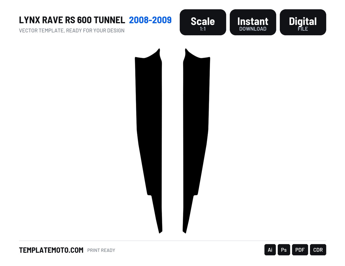 LYNX RAVE RS 600 TUNNEL 2008-2009 Snowmobile Graphics Template Vector, scale 1:1 vector file