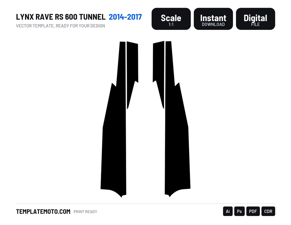LYNX RAVE RS 600 TUNNEL 2014-2017 Snowmobile Graphics Template Vector, scale 1:1 vector file