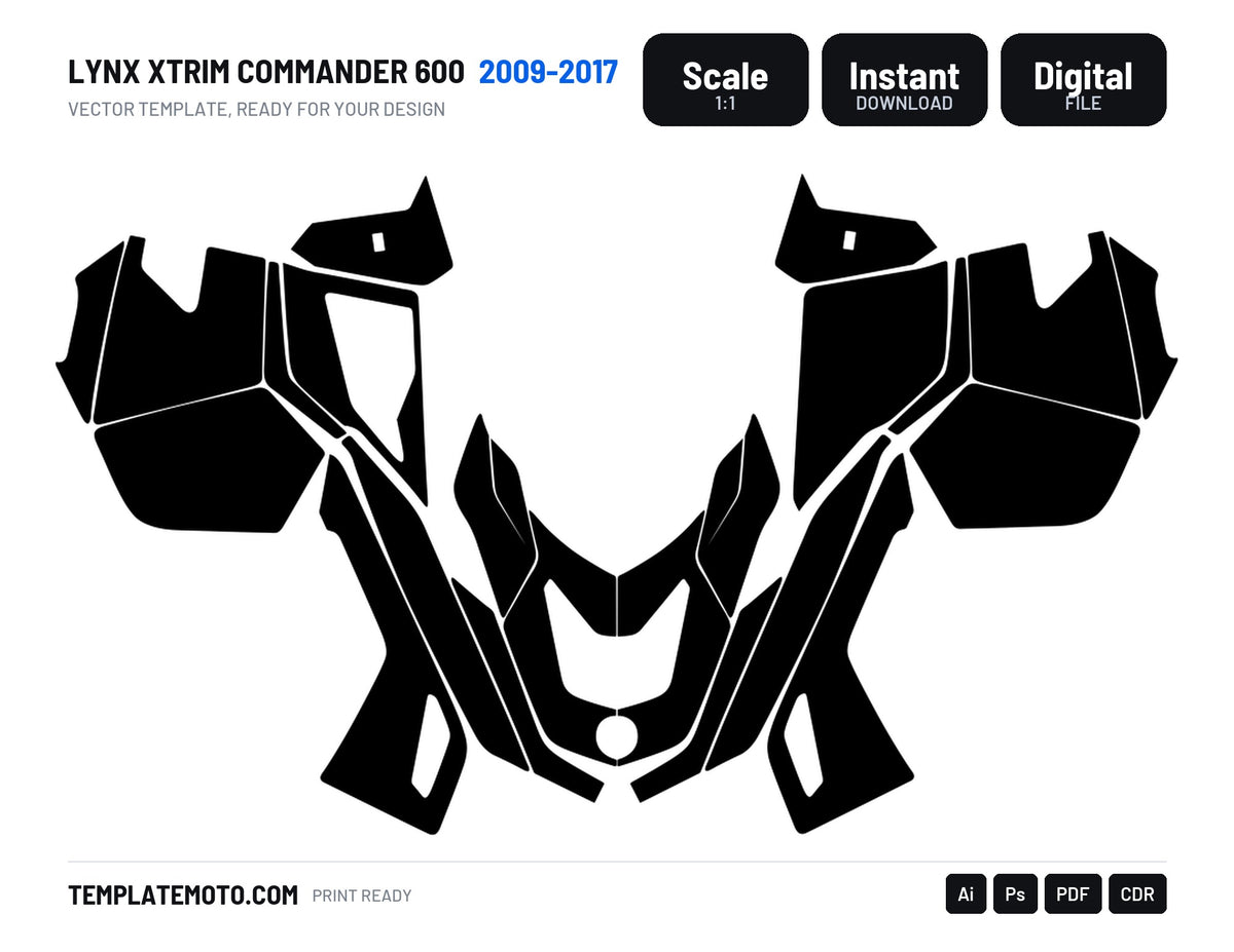 LYNX XTRIM COMMANDER 600 2009-2017 Snowmobile Graphics Template Vector, scale 1:1 vector file