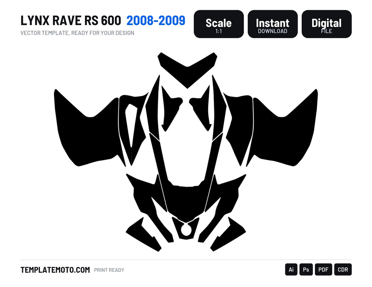 LYNX RAVE RS 600 2008-2009 Snowmobile Graphics Template Vector, scale 1:1 vector file
