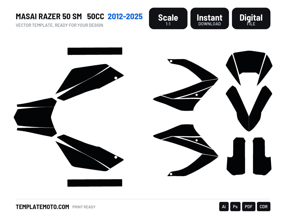 Masai Razer 50 SM 2012-2025 50cc Graphics Template Vector