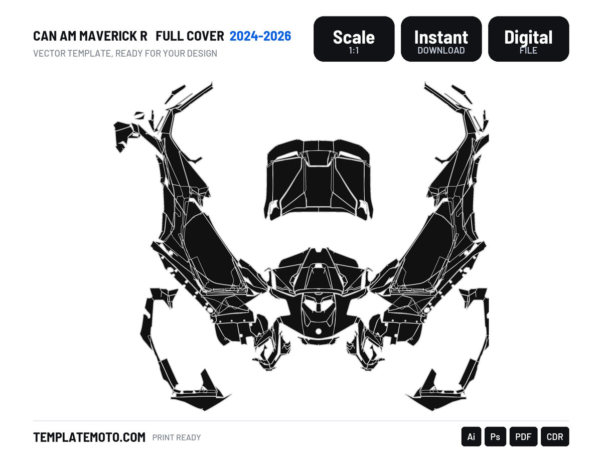 CAN AM MAVERICK R 2024-2026 Full Cover Graphics Template Vector, scale 1:1 vector file