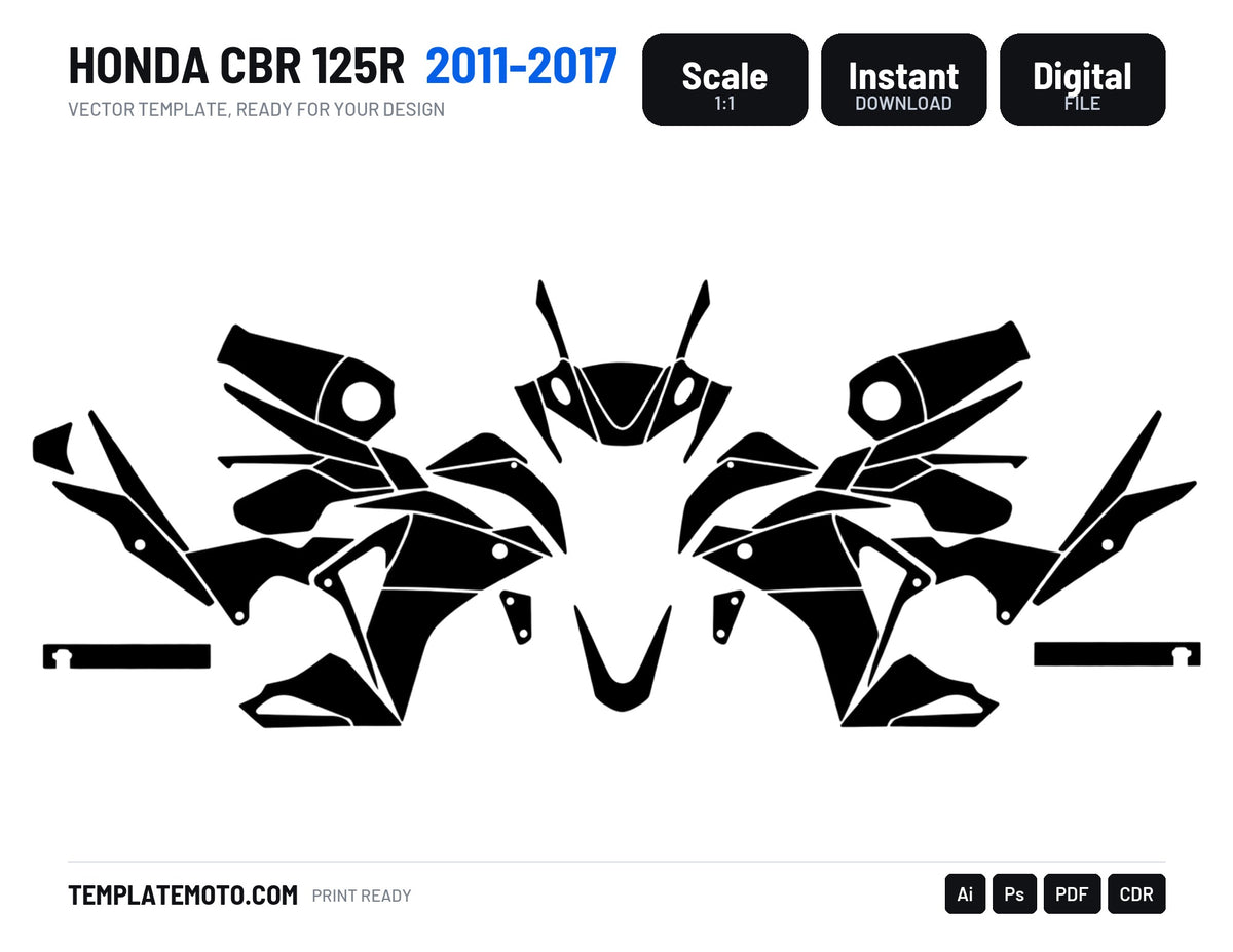 HONDA CBR 125R 2011-2017 Graphics Template Vector, scale 1:1 vector file