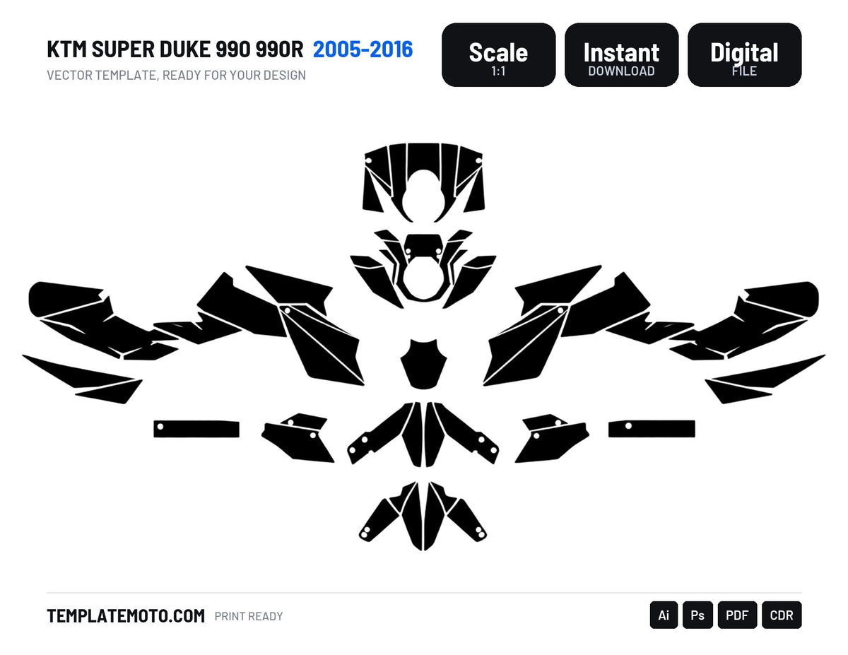KTM SUPER DUKE 990 990R 2005-2016 Graphics Template Vector, scale 1:1 vector file