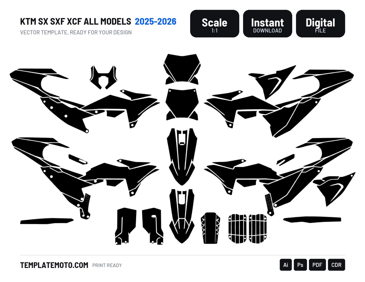 KTM SX SXF XCF All Models 2025-2026 Graphics Template Vector, scale 1:1 vector file