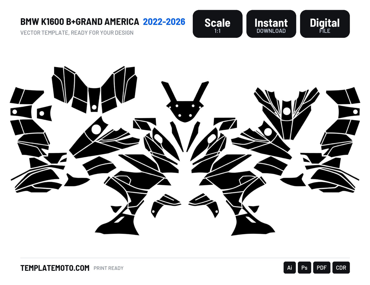 BMW K1600 B+Grand America 2022-2026 Graphics Template Vector, scale 1:1 vector file