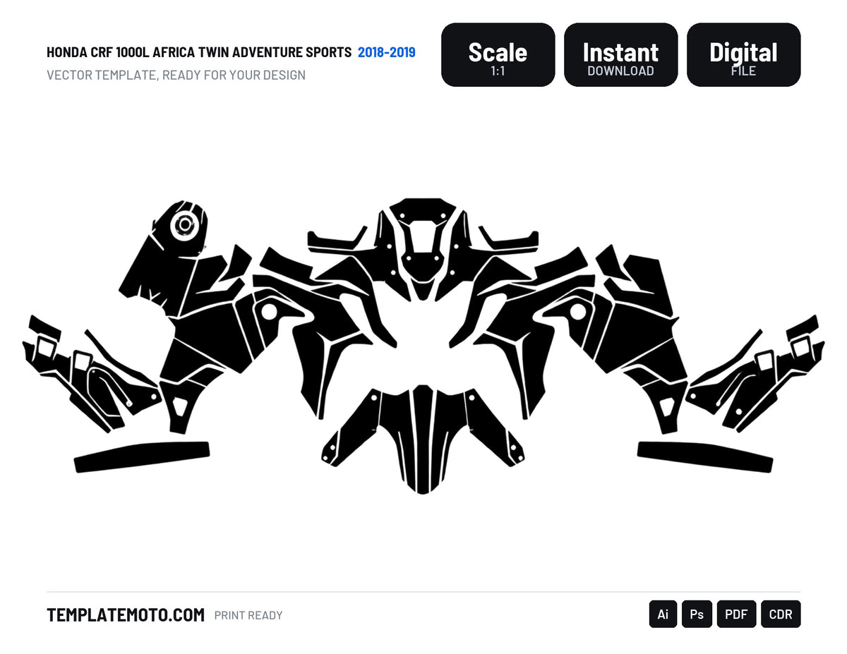 HONDA CRF 1000L AFRICA TWIN ADVENTURE SPORTS 2018-2019 Graphics Template Vector, scale 1:1 vector file