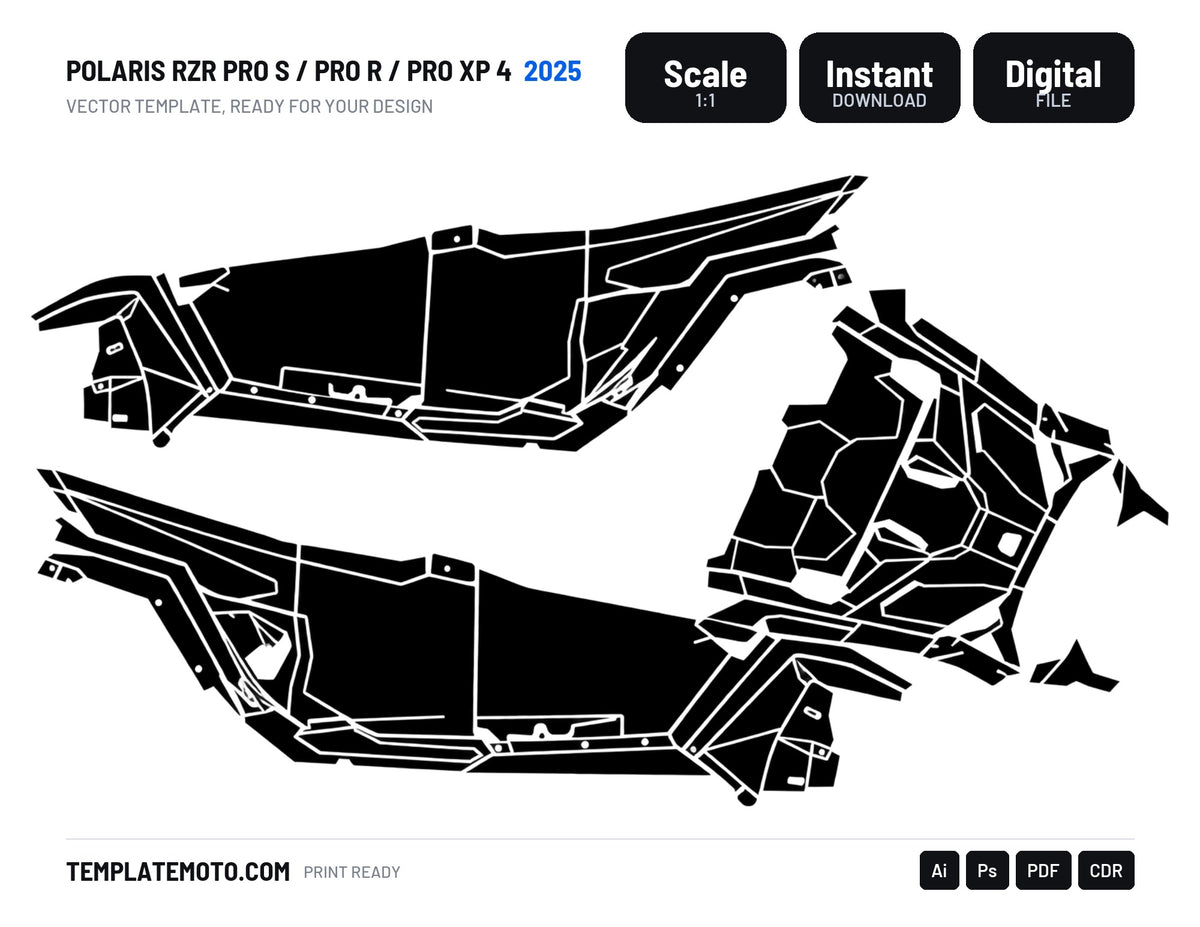 POLARIS RZR PRO S / PRO R / PRO XP 4 2025 Graphics Template Vector, scale 1:1 vector file