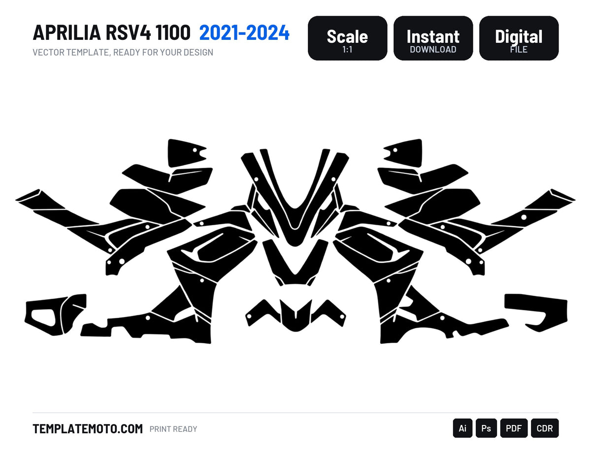 APRILIA RSV4 1100 2021-2024 Graphics Template Vector, scale 1:1 vector file