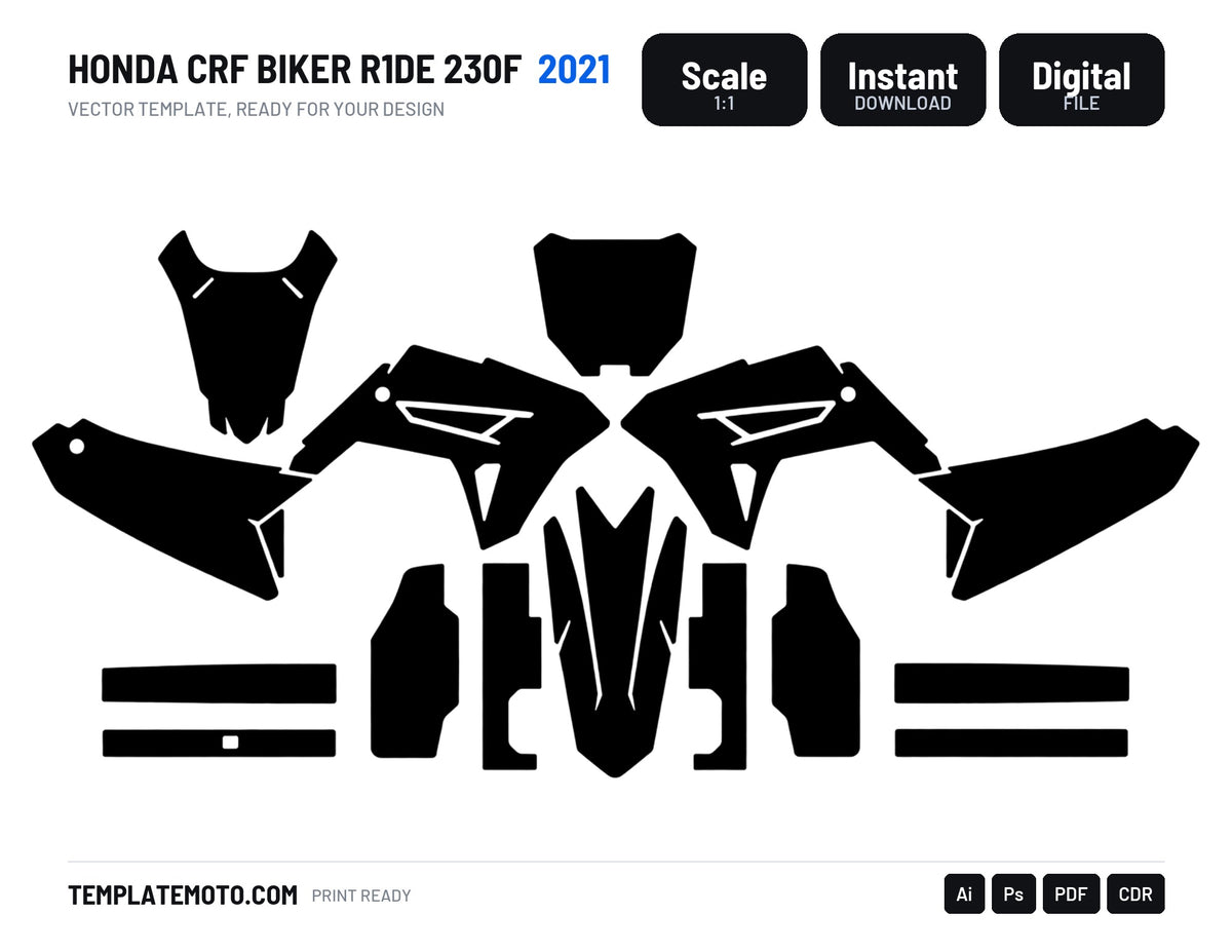 HONDA CRF Biker R1DE 230F 2021 Graphics Template Vector, scale 1:1 vector file