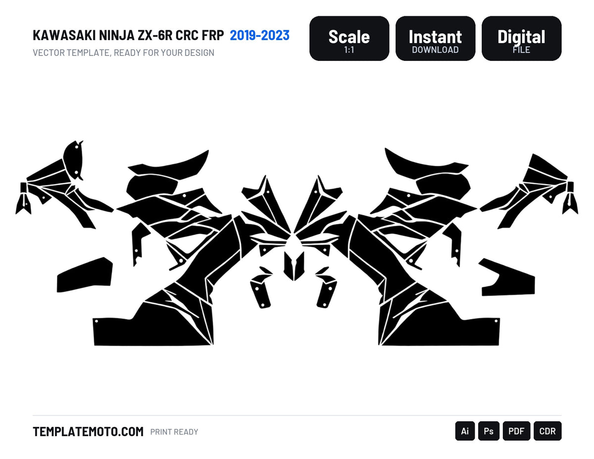 KAWASAKI NINJA ZX-6R CRC FRP 2019-2023 Graphics Template Vector, scale 1:1 vector file