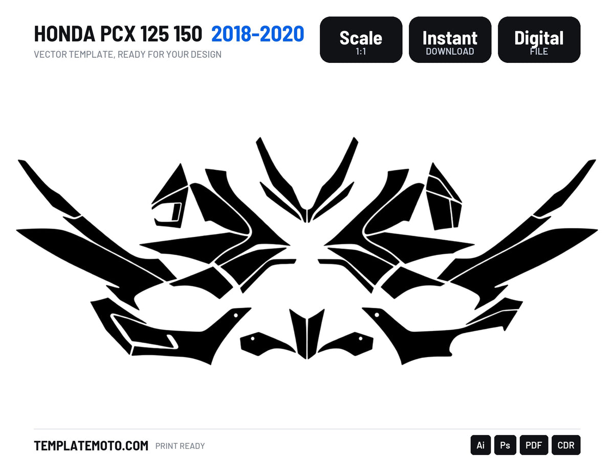 HONDA PCX 125 150 2018-2020 Graphics Template Vector, scale 1:1 vector file