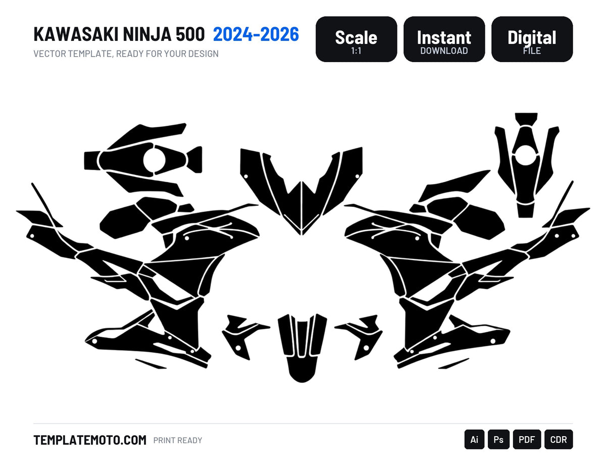KAWASAKI NINJA 500 2024-2026 Graphics Template Vector, scale 1:1 vector file