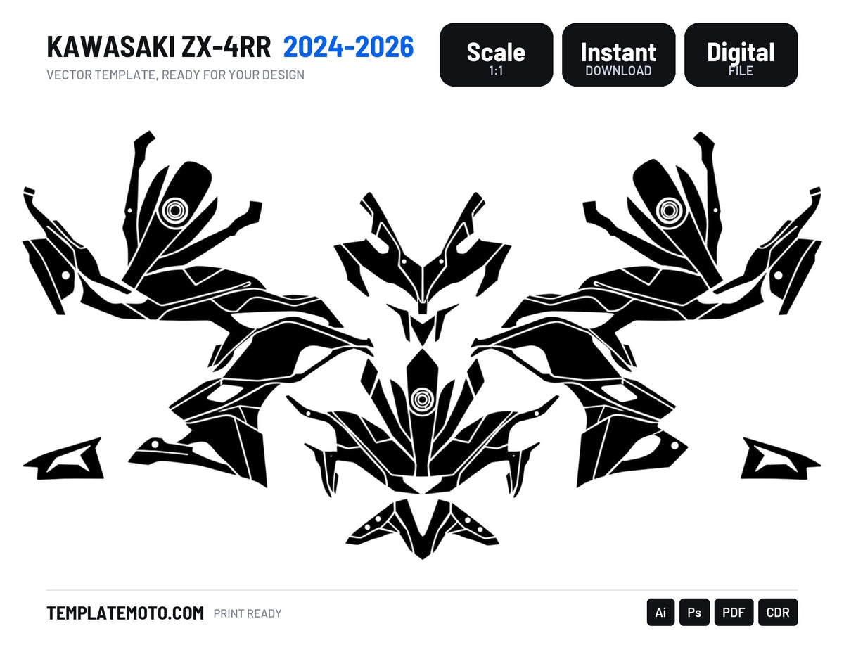 KAWASAKI ZX-4RR 2024-2026 Graphics Template Vector, scale 1:1 vector file