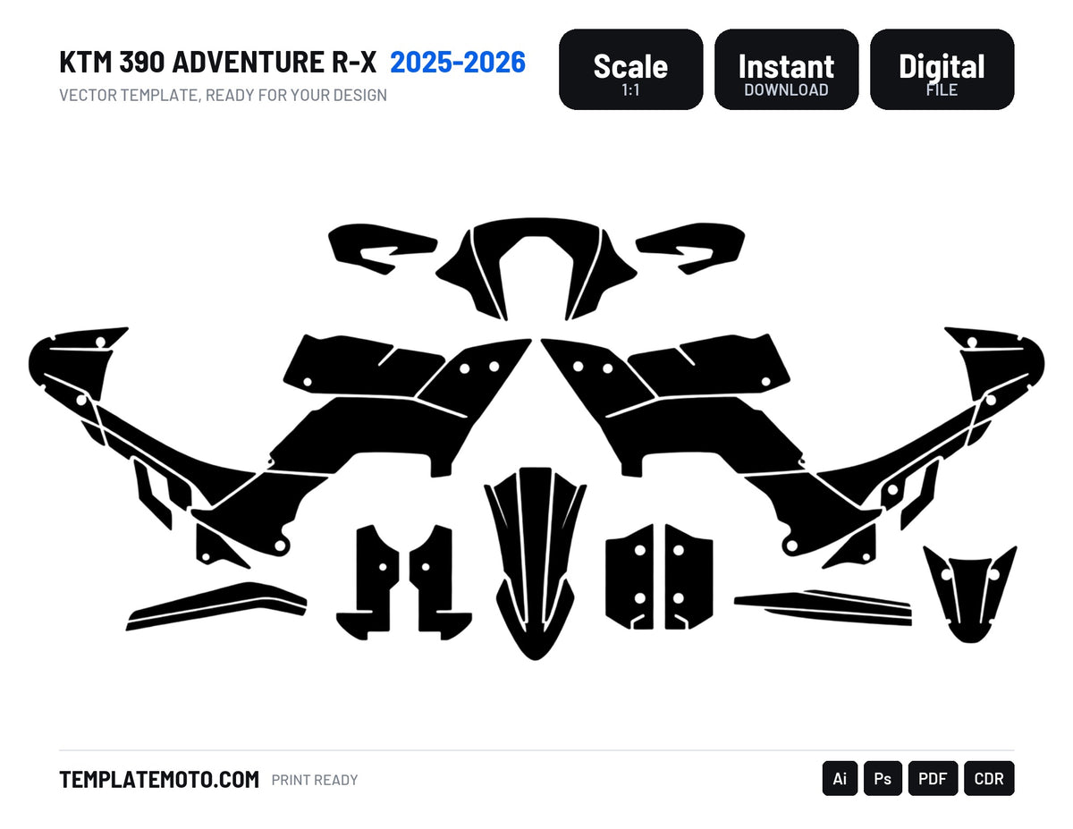 KTM 390 ADVENTURE R-X 2025-2026 Graphics Template Vector, scale 1:1 vector file