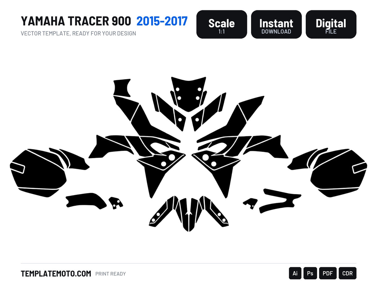 YAMAHA TRACER 900 2015-2017 Graphics Template Vector, scale 1:1 vector file