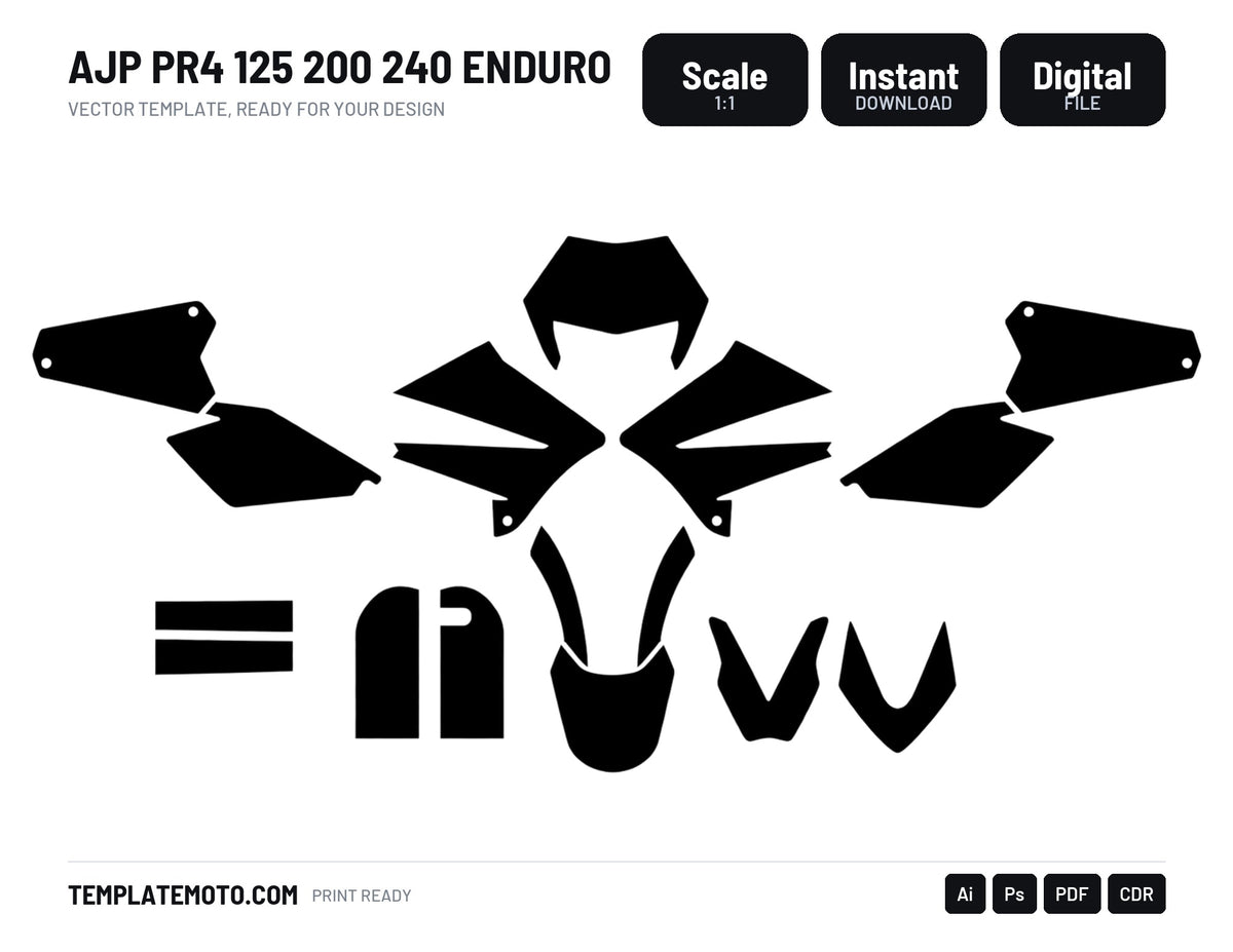 AJP PR4 125 200 240 ENDURO Graphics Template Vector, scale 1:1 vector file