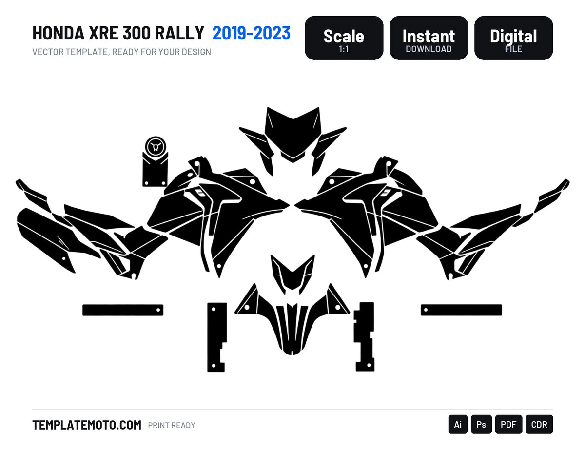 HONDA XRE 300 RALLY 2019-2023 Graphics Template Vector, scale 1:1 vector file