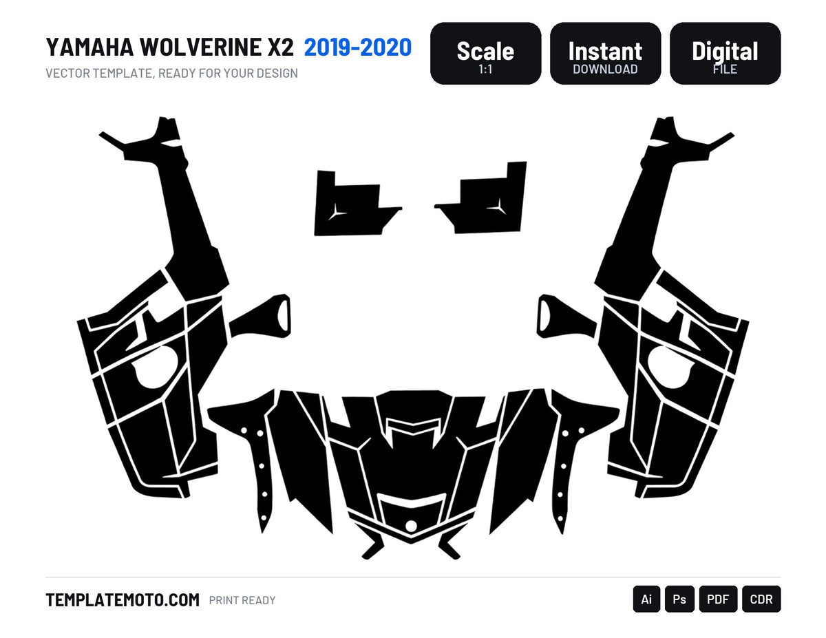 YAMAHA WOLVERINE X2 2019-2020 Graphics Template Vector, scale 1:1 vector file