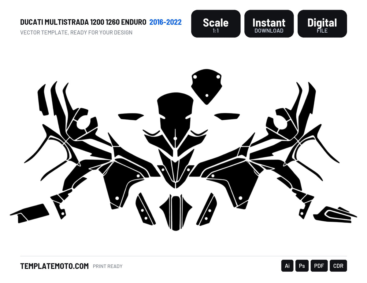 DUCATI MULTISTRADA 1200 1260 ENDURO 2016-2022 Graphics Template Vector, scale 1:1 vector file