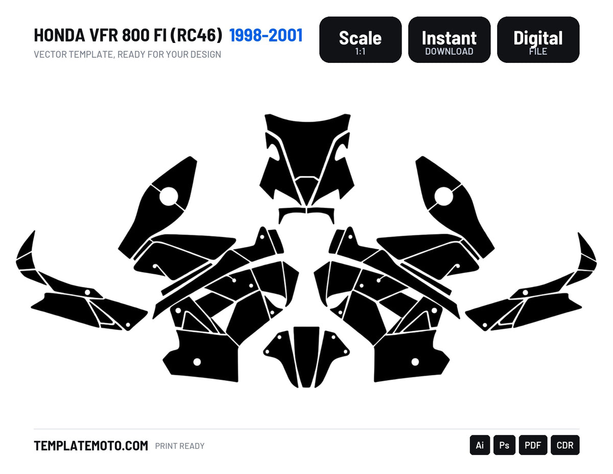 HONDA VFR 800 FI (RC46) 1998-2001 Graphics Template Vector, scale 1:1 vector file