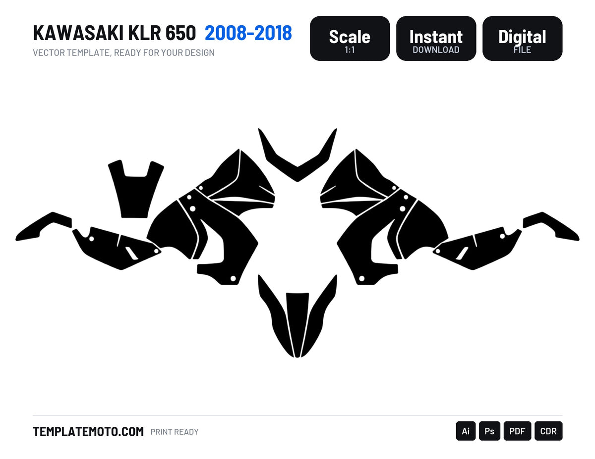 KAWASAKI KLR 650 2008-2018 Graphics Template Vector, scale 1:1 vector file
