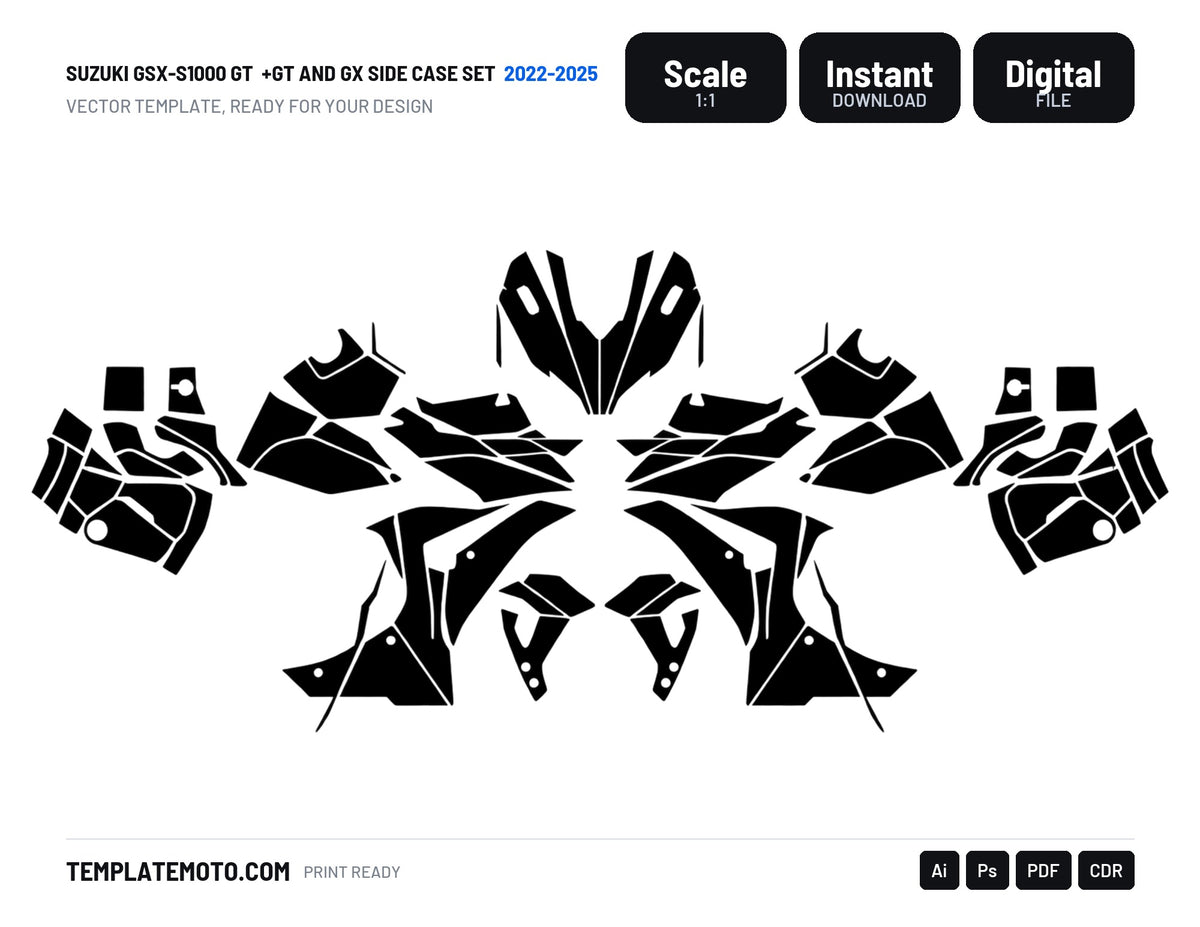 SUZUKI GSX-S1000 GT 2022-2025+GT and GX SIDE CASE SET Graphics Template Vector, scale 1:1 vector file