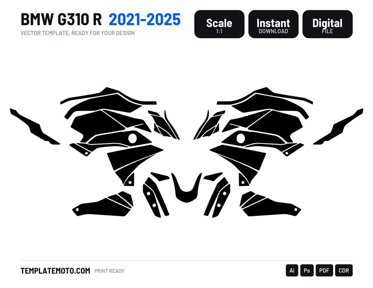 BMW G310 R 2021-2025 Graphics Template Vector, scale 1:1 vector file