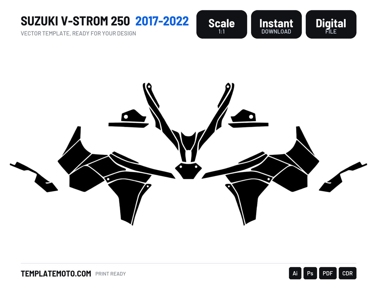 SUZUKI V-STROM 250 2017-2022 Graphics Template Vector, scale 1:1 vector file