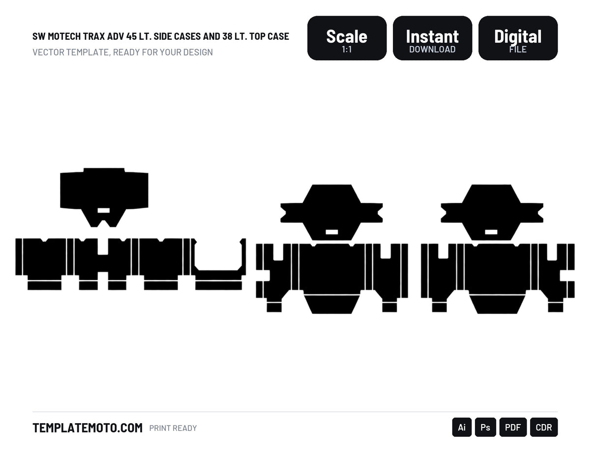 SW MOTECH TRAX ADV 45 Lt. Side cases and 38 Lt. Top case Graphics Template Vector, scale 1:1 vector file