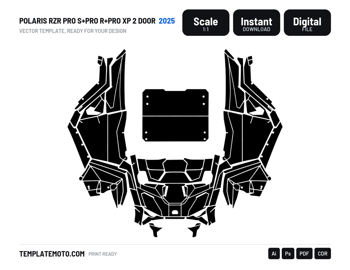 POLARIS RZR PRO S+PRO R+PRO XP 2 door 2025 Graphics Template Vector, scale 1:1 vector file