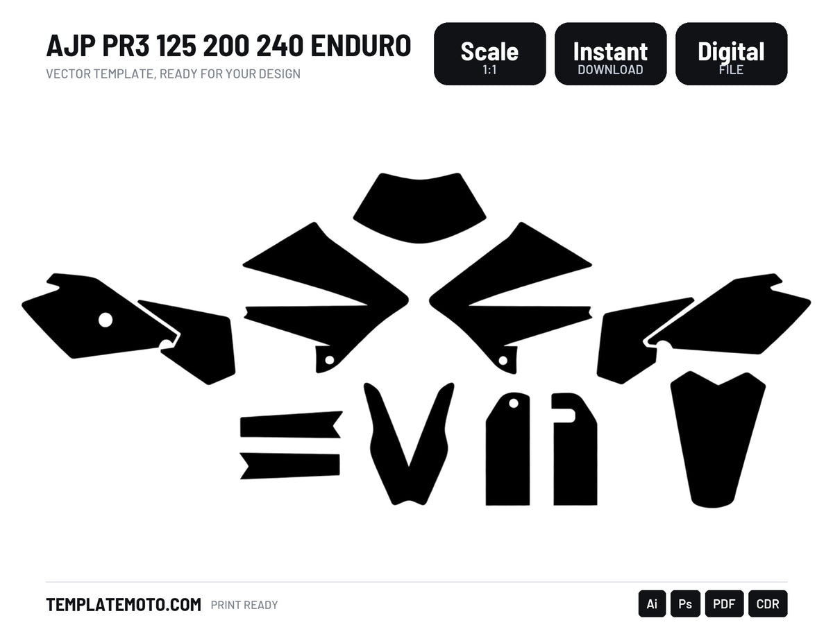 AJP PR3 125 200 240 ENDURO Graphics Template Vector, scale 1:1 vector file