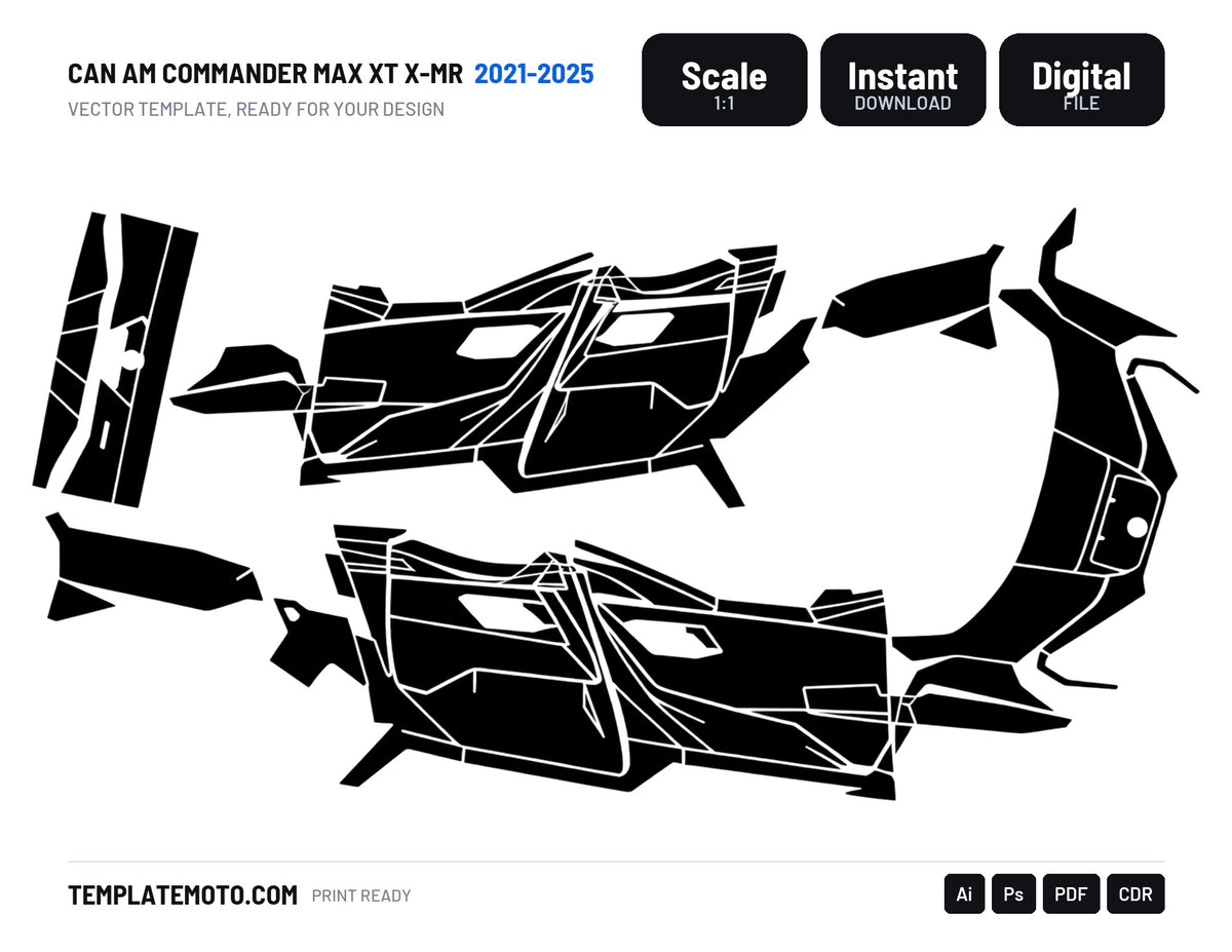 CAN AM COMMANDER MAX XT X-MR 2021-2025 Graphics Template Vector, scale 1:1 vector file