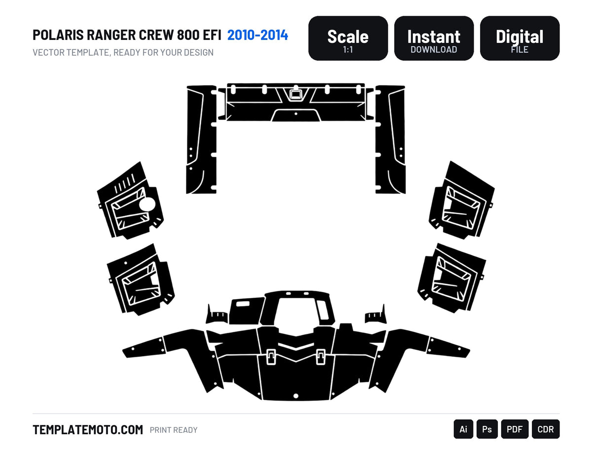 POLARIS RANGER CREW 800 EFI 2010-2014 Graphics Template Vector, scale 1:1 vector file