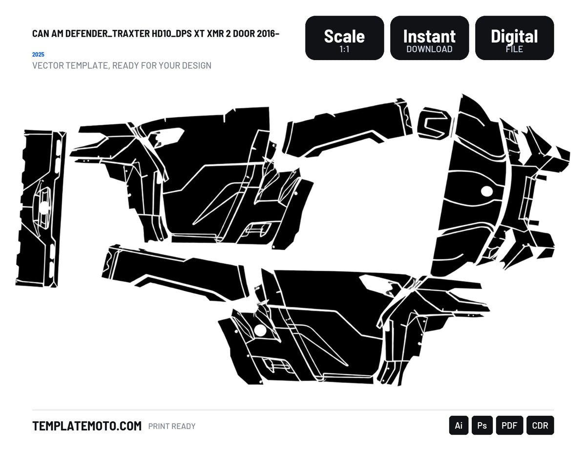 CAN AM DEFENDER_TRAXTER HD10_DPS XT XMR 2 Door 2016–2025 Graphics Template Vector, scale 1:1 vector file