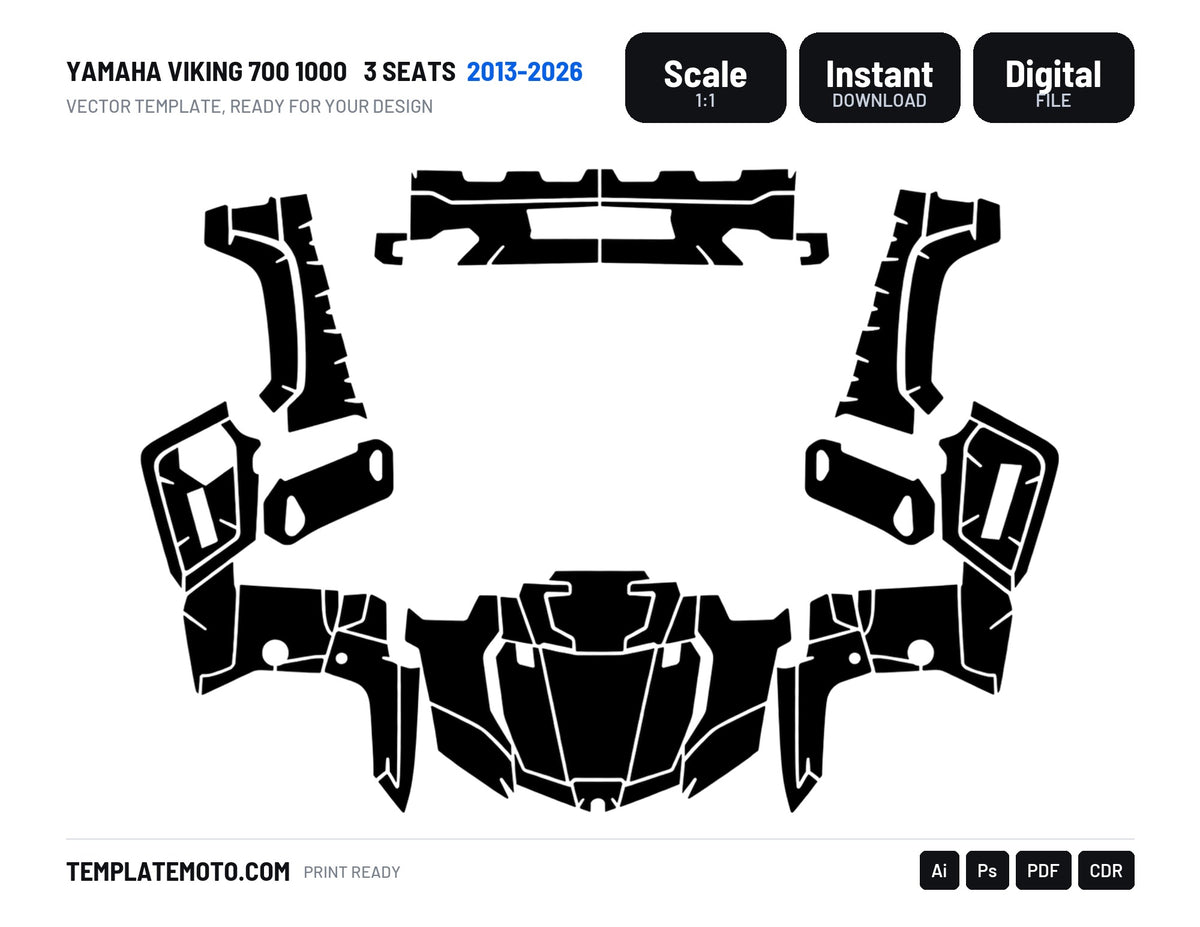 YAMAHA VIKING 700 1000 2013-2026 3 seats Graphics Template Vector, scale 1:1 vector file