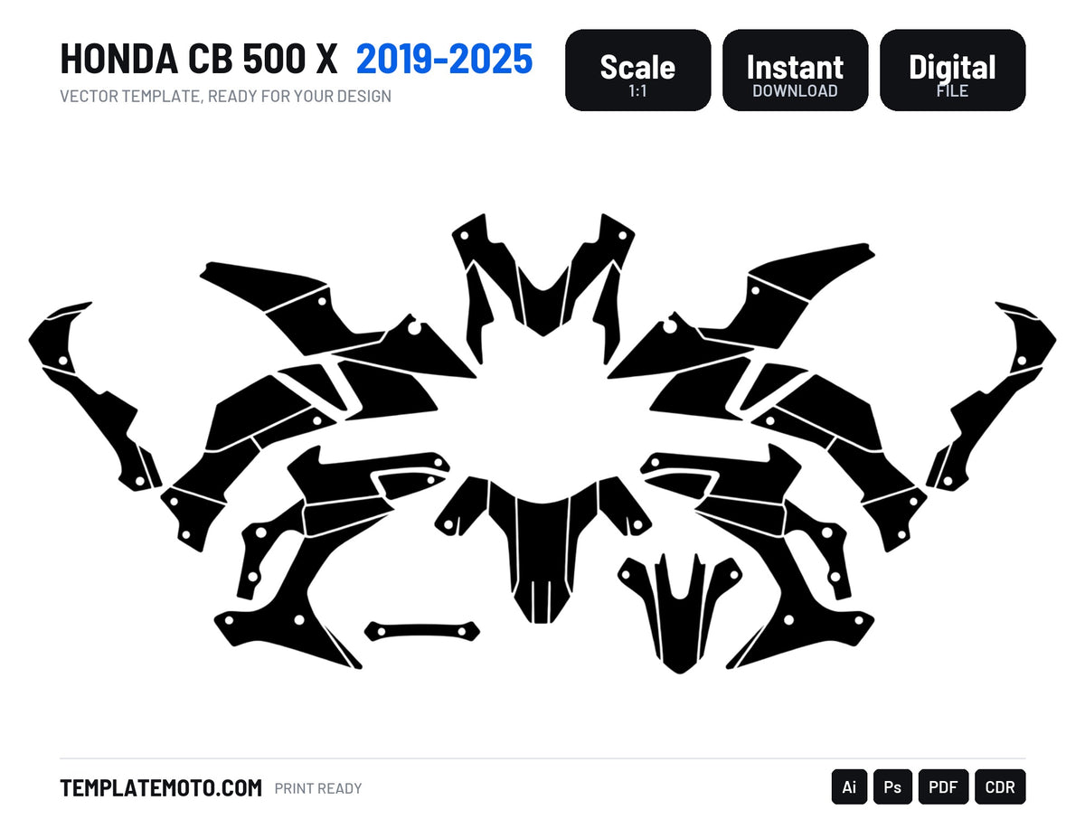 HONDA CB 500 X 2019-2025 Graphics Template Vector, scale 1:1 vector file
