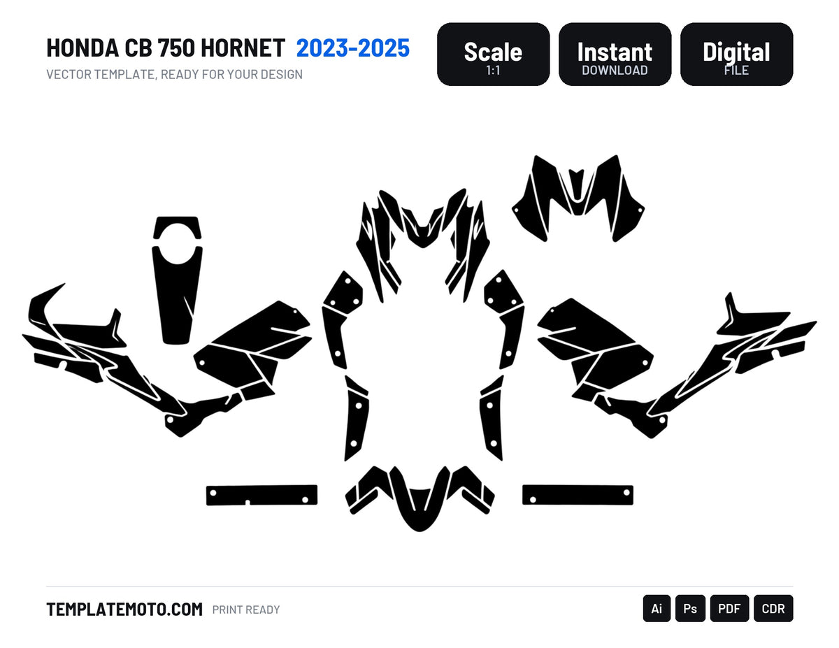 HONDA CB 750 HORNET 2023-2025 Graphics Template Vector, scale 1:1 vector file