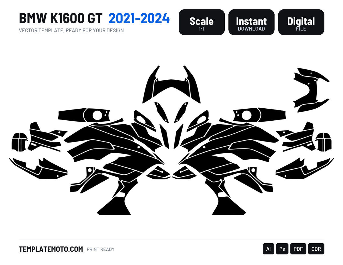 BMW K1600 GT 2021-2024 Graphics Template Vector, scale 1:1 vector file