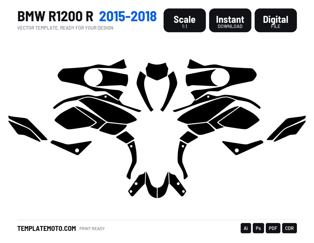 BMW R1200 R 2015-2018 Graphics Template Vector, scale 1:1 vector file