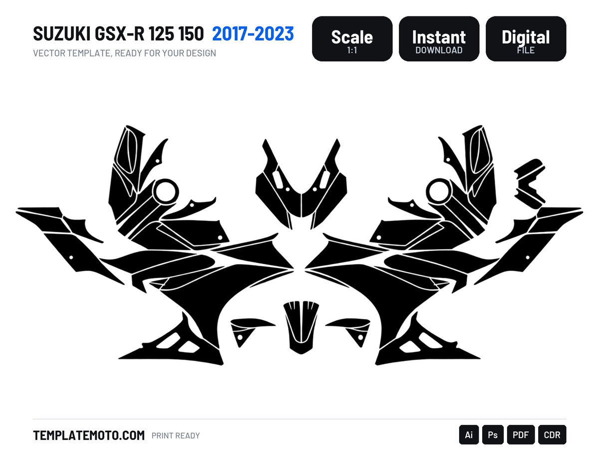 SUZUKI GSX-R 125 150 2017-2023 Graphics Template Vector, scale 1:1 vector file