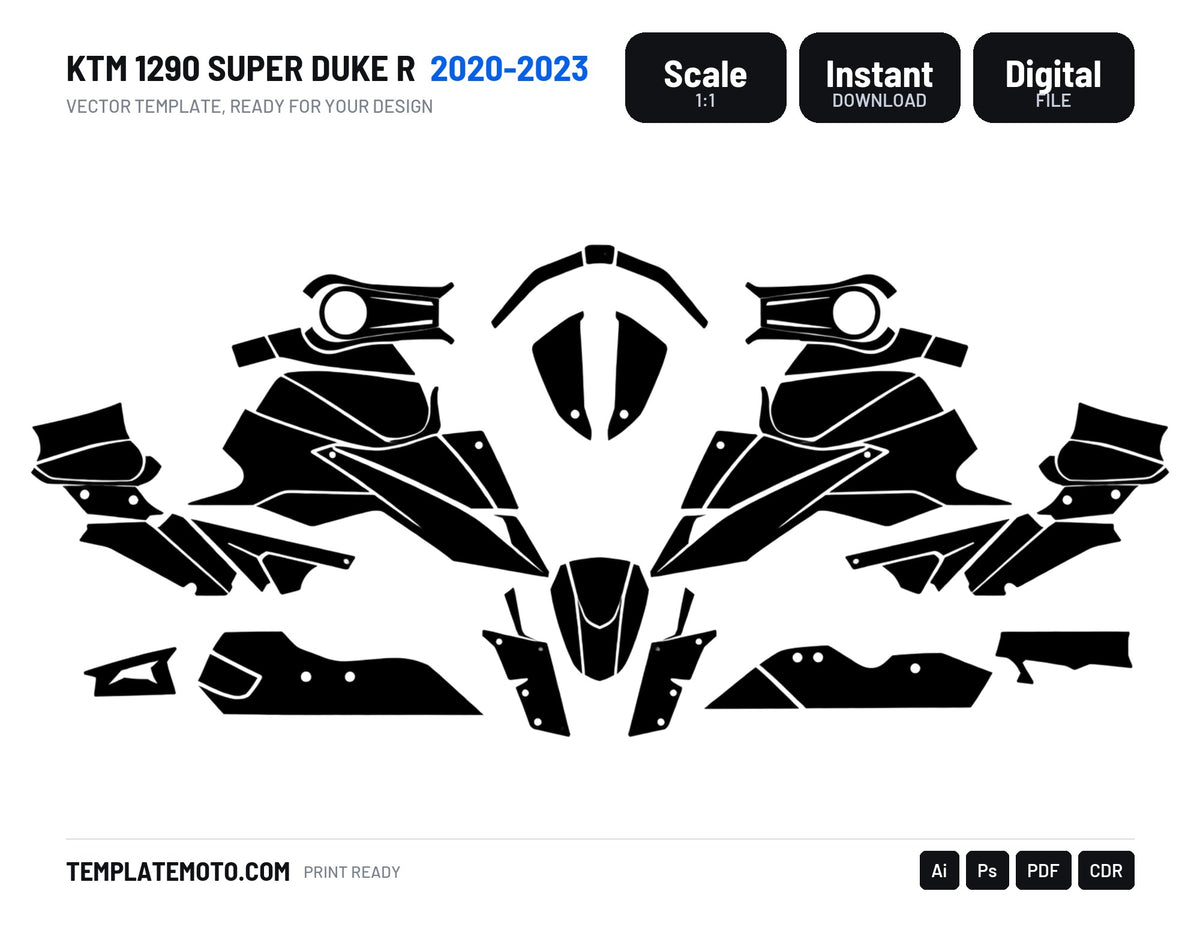 KTM 1290 SUPER DUKE R 2020-2023 Graphics Template Vector, scale 1:1 vector file