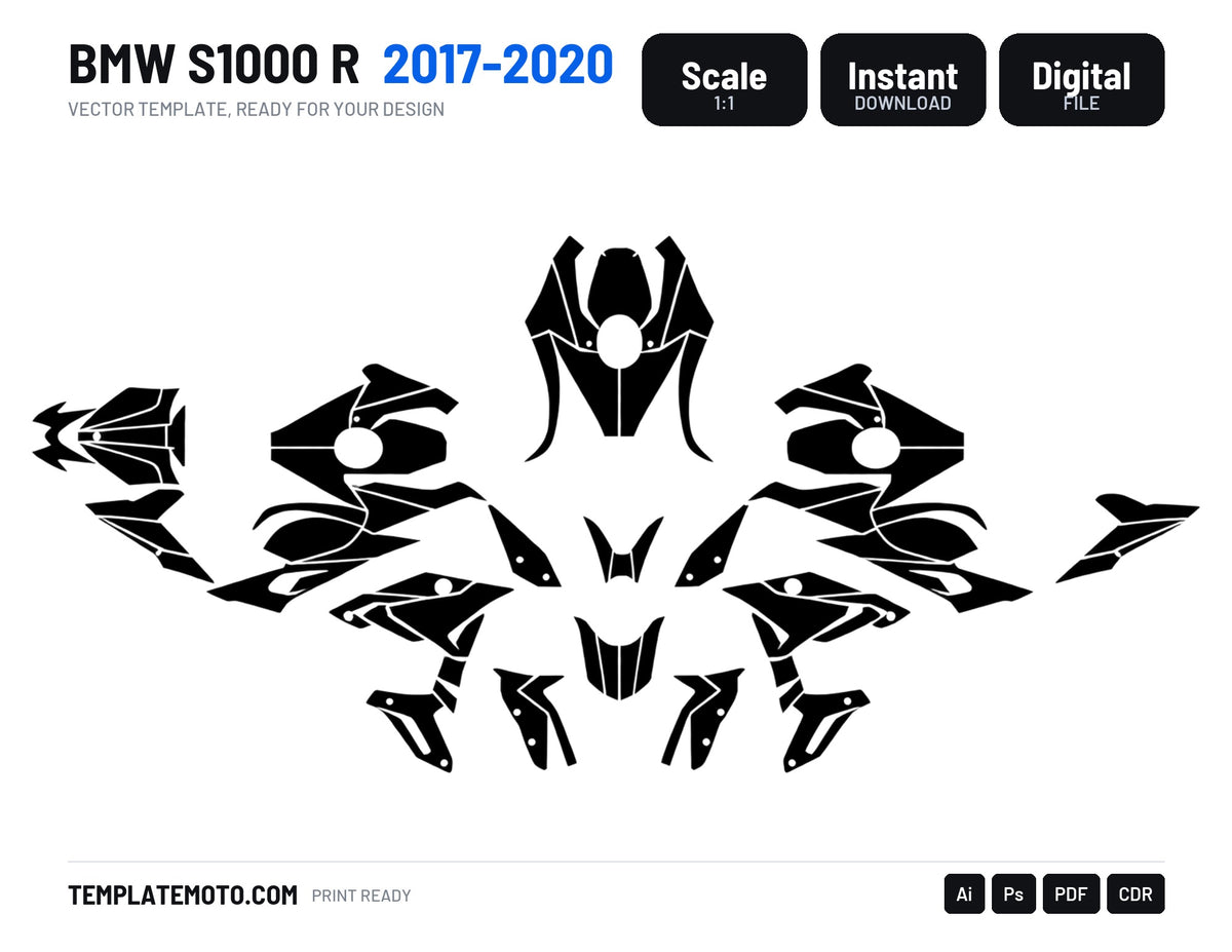 BMW S1000 R 2017-2020 Graphics Template Vector, scale 1:1 vector file