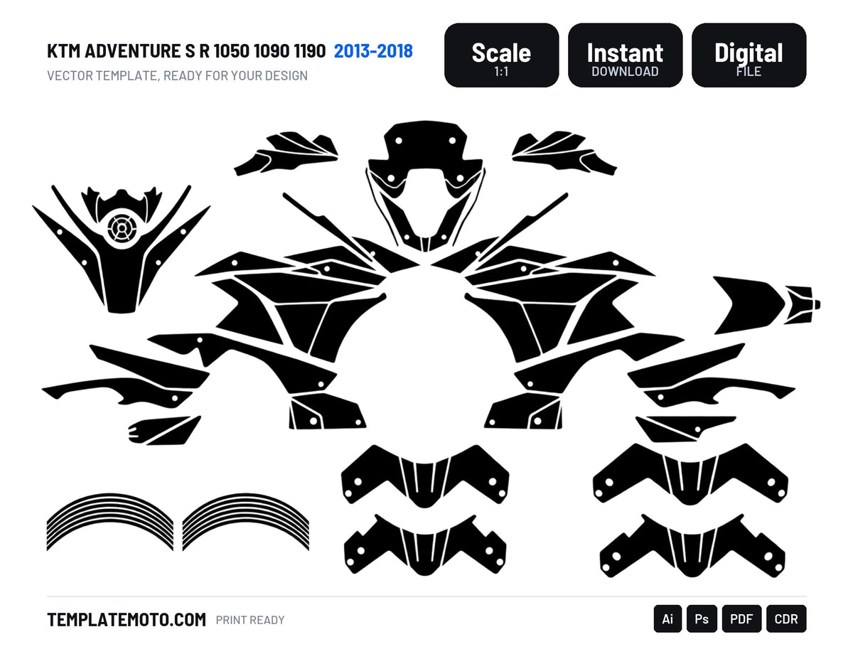 KTM Adventure S R 1050 1090 1190 2013-2018 Graphics Template Vector, scale 1:1 vector file