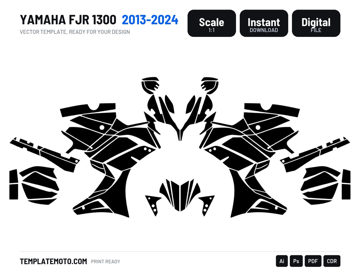 YAMAHA FJR 1300 2013-2024 Graphics Template Vector, scale 1:1 vector file