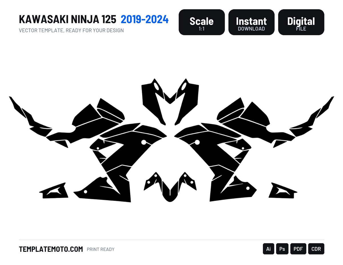 KAWASAKI NINJA 125 2019-2024 Graphics Template Vector, scale 1:1 vector file