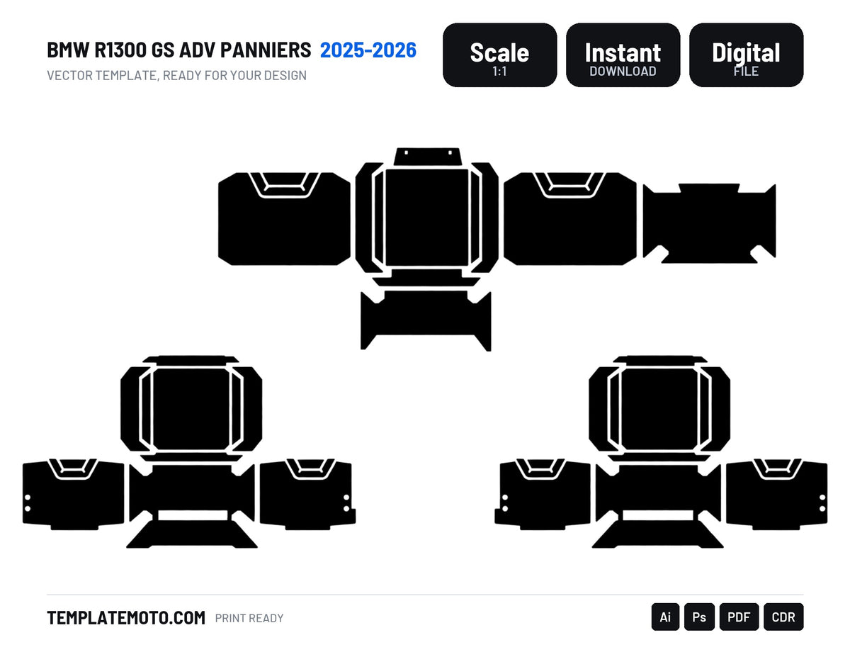 BMW R1300 GS ADV Panniers 2025-2026 Graphics Template Vector, scale 1:1 vector file