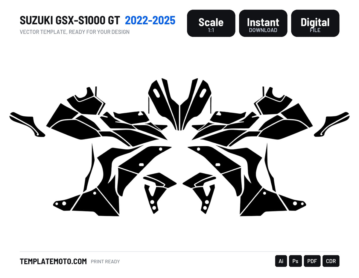 SUZUKI GSX-S1000 GT 2022-2025 Graphics Template Vector, scale 1:1 vector file