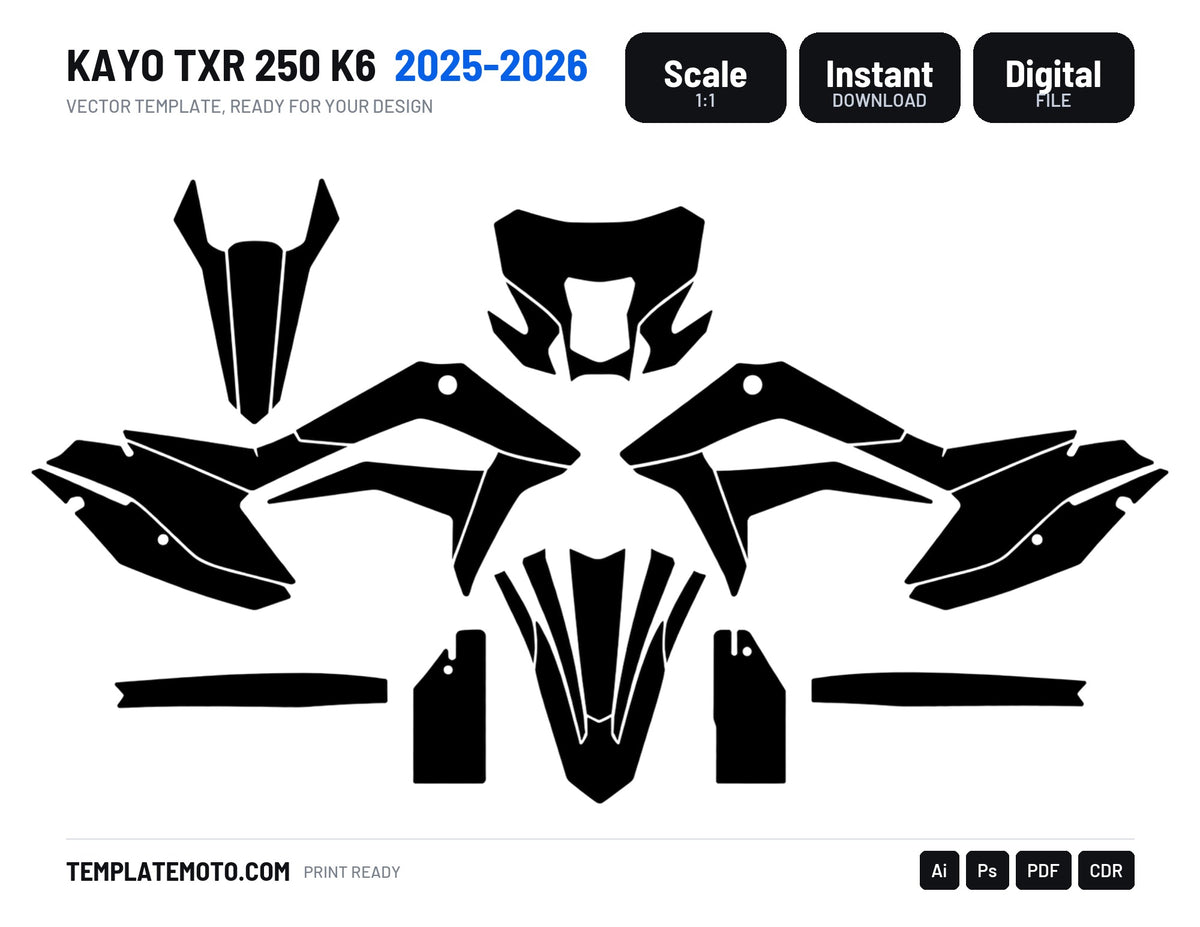 KAYO TXR 250 K6 2025-2026 Graphics Template Vector, scale 1:1 vector file
